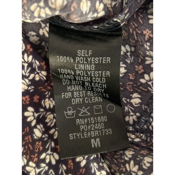 NWT Storia Blue & Brown Floral Lined Long Sleeve Ruffled Mini Dress Medium - Picture 6 of 6